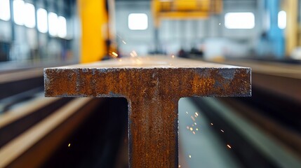 Close-up of metal beams being welded in a high-tech workshop digital