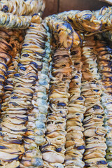 Smoked Mussels on Skewers Close-Up