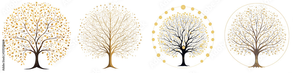 Aufkleber elegant autumn trees with vibrant foliage and botanical silhouettes beautiful nature abstract design