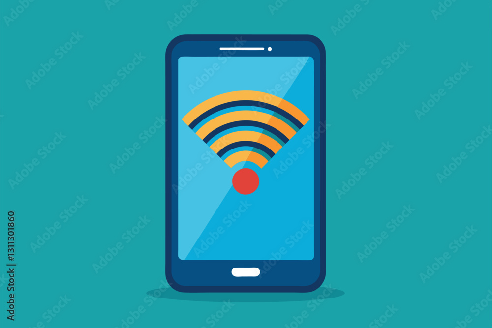 Poster a smartphone screen shows wifi signals indicating an active internet connection on a colorful backgr