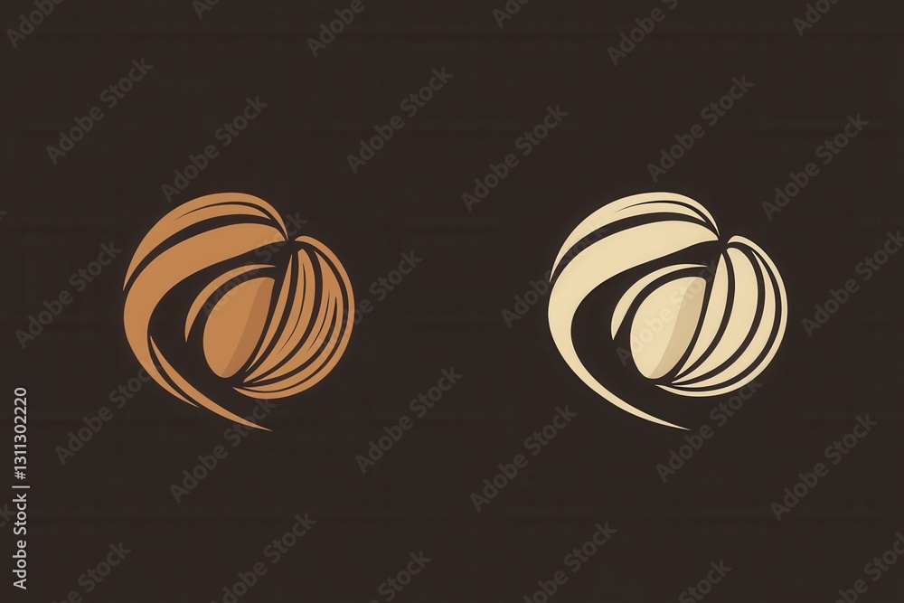 Poster minimalist nut logo featuring almond and walnut in modern abstract line art design, suitable for bra