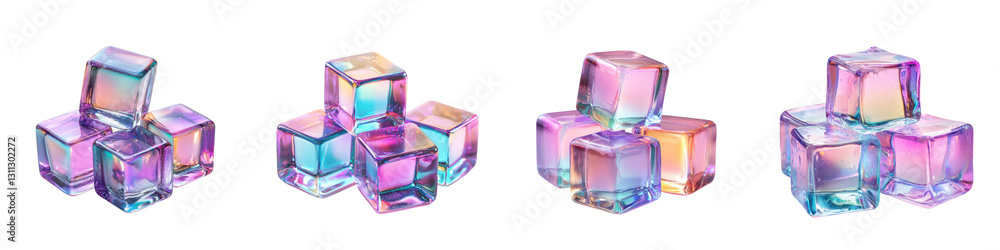 Poster closeup of vibrant translucent prism crystals in assorted geometric shapes reflecting colorful refra