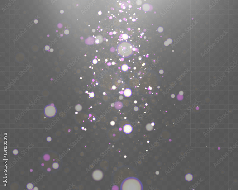 Poster Christmas light effect with glowing bokeh and sparkling particles on a transparent background. Perfect for overlays, festive designs, and magical backgrounds.	
