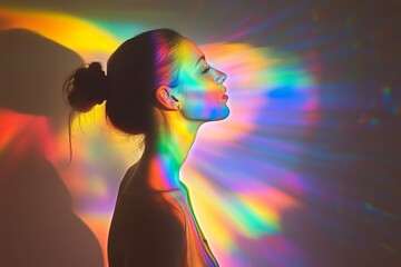 Colorful Light Effects on Silhouette of Woman with Artistic Background
