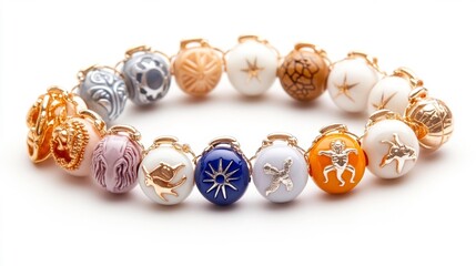 Colorful charm bracelet with zodiac signs isolated on a white background. Generative AI