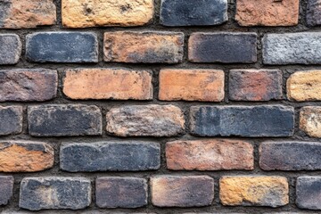 Fototapeta premium Close-Up View of Textured Vintage Brick Wall Featuring Various Colors and Patterns, Ideal for Architectural and Interior Design Concepts