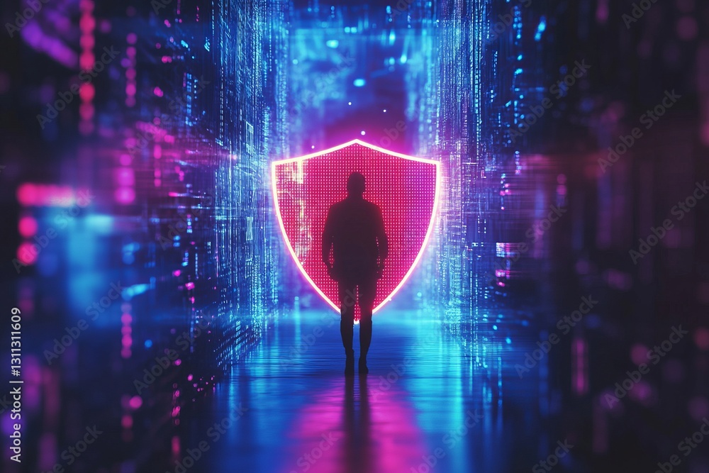 Aufkleber digital security concept with silhouette and colorful shield visuals