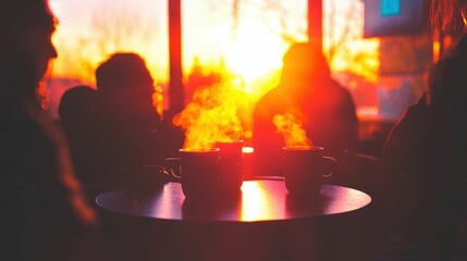 Friends enjoying coffee together at a cozy cafe to celebrate International Coffee Day, steaming cups and casual laughter