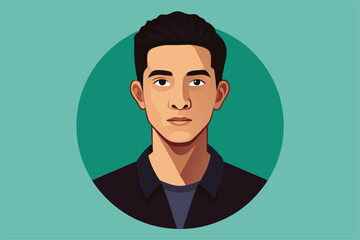A customizable semi flat illustration features a young man with a neutral expression set against a turquoise background, Photo Customizable Semi Flat Illustration