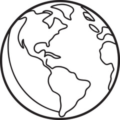 globe with earth line art, black outline, vector and illustration, coloring book page line art drawing