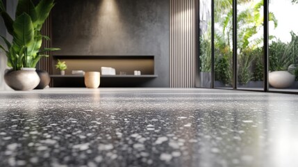 An interior space featuring plants and a modern design aesthetic