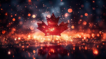 Fototapeta premium Magical Reflection of Fireworks in Water Celebrating Canadian Unity. Generative AI
