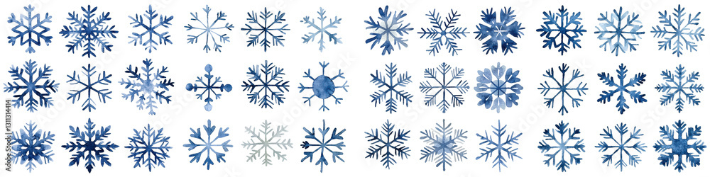 Poster an assortment of diverse detailed snowflake silhouettes and patterns in various shapes sizes and des
