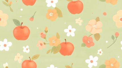 vintage-style watercolor pattern featuring glossy red apples, Generative AI