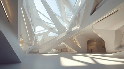 Obraz premium Sunlit modern white architectural interior.