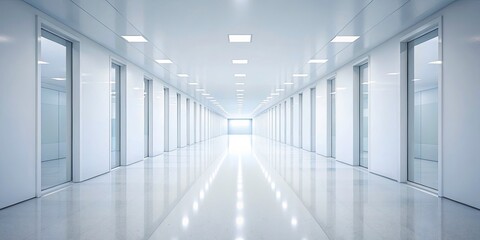 Infinite White Corridor: Minimalist Architectural Photography, Empty Room, Long Hallway, Surreal Interior Design, Abstract Space, White Background, Modern Architecture, Clean Lines