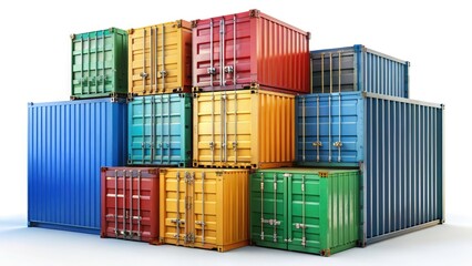 Fototapeta premium Isolated Shipping Containers: White Background Stock Photos - High-Resolution Images for Design