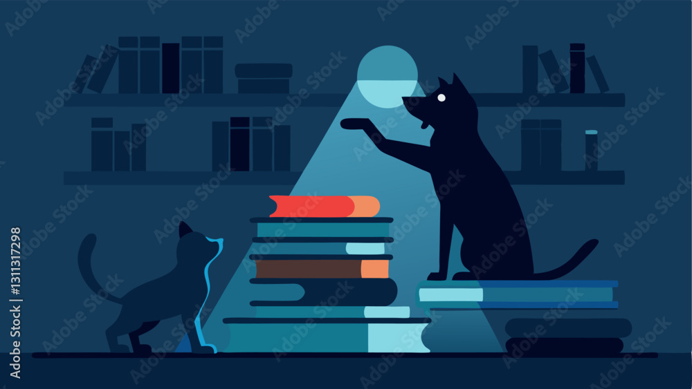 Aufkleber unveiling the culprit the scene captures a dramatic moment in a dim library. the dog is standing on 