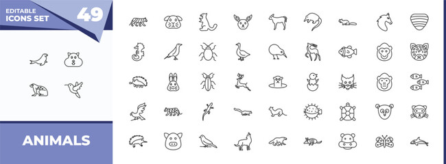 outline icons set - animals concept. vector icons included sea lion, wombat and more. © IconArt
