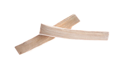 Palo santo sticks in air on white background