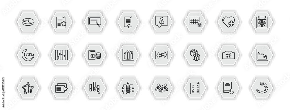 Poster outline icons set - user interface concept. vector icons included percentage chart, blackboard with,
