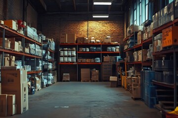 Obraz premium Warehouse interior showing merchandise storage and industrial logistics