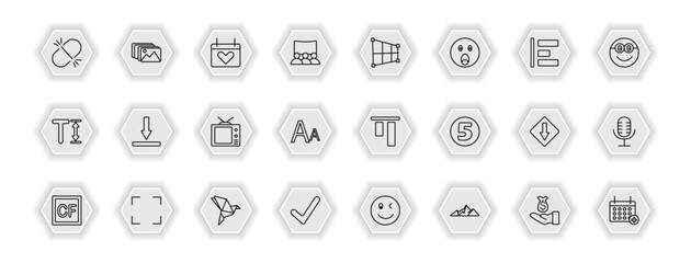 outline icons set - user interface concept. vector icons included unlink, heart on calendar, crop perspective, bottom and more.