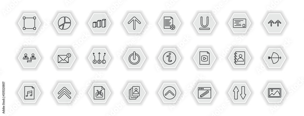 Poster outline icons set - user interface concept. vector icons included metrize, 3d bars, add new document
