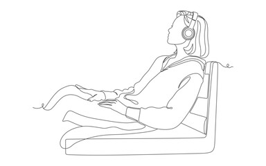 Relaxed Woman Listening to Music with Headphones — Continuous Line Art