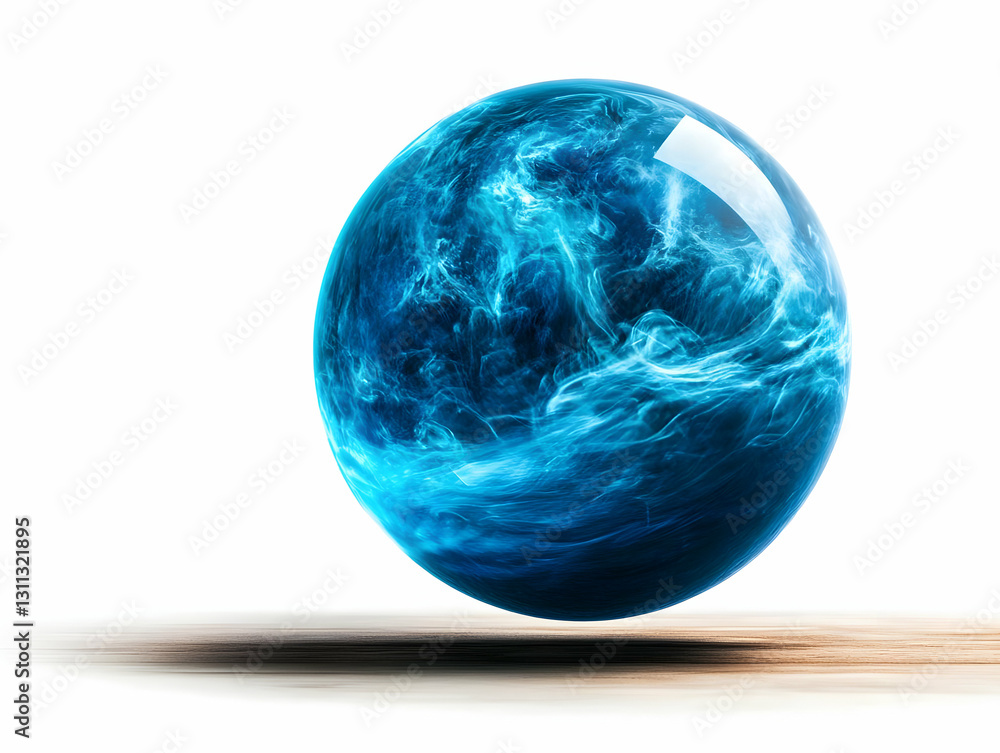 Poster a captivating blue orb with swirling patterns, reflecting light and creating an ethereal atmosphere,