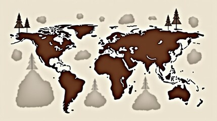 A stock illustration representing Immigration policy in brown and gray, with diagonal shapes and tree/protest sign metaphors