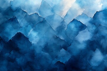 Abstract Blue Mountain Watercolor Painting, Nature Landscape Texture Background