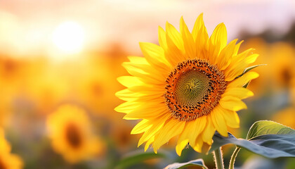 Obraz premium Sunflower at sunset in a field