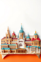 Obraz premium Vienna, Austria city poster in origami style. Layered folded paper image with skyline, panorama, palace, cathedral for flyer, postcard, print