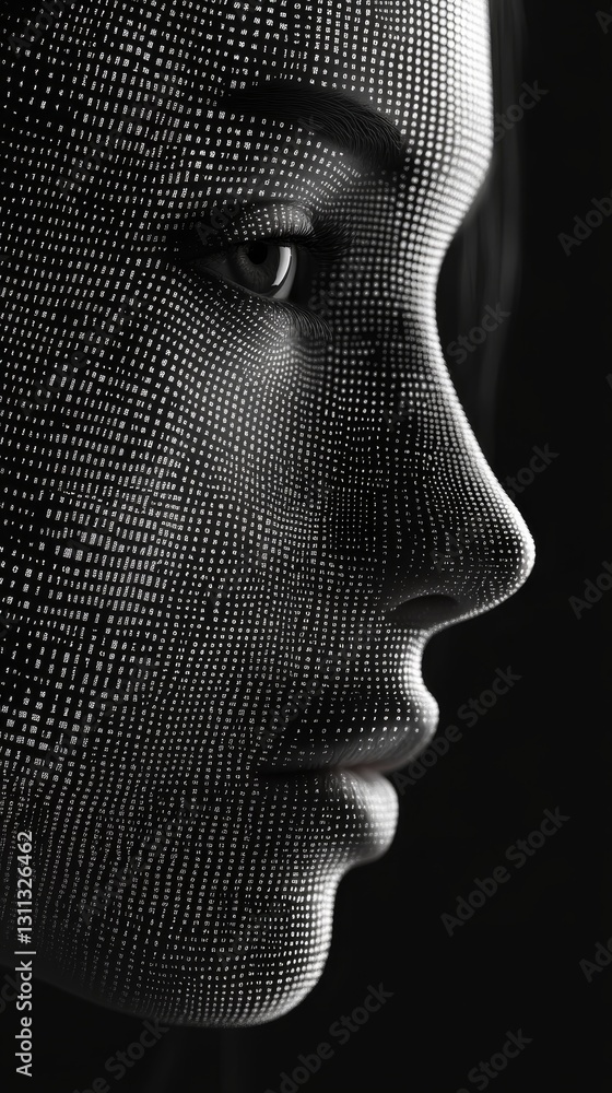 Poster abstract portrait with digital patterns and textures on face