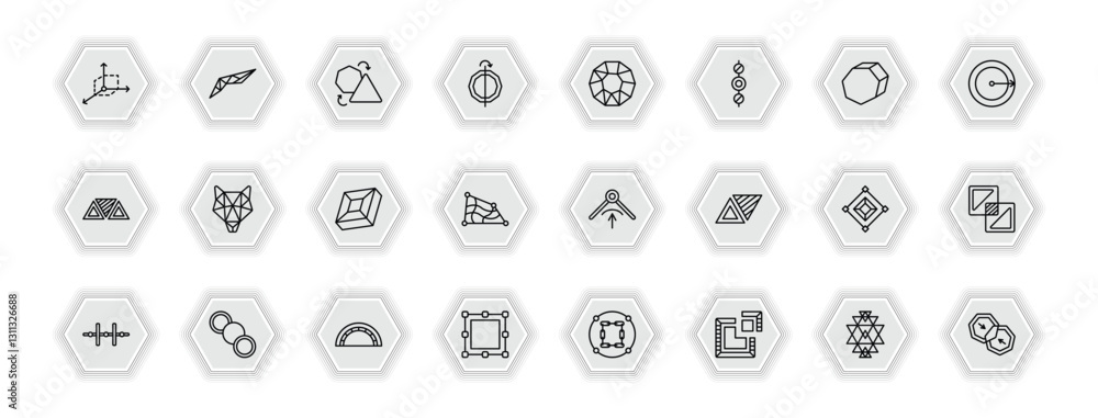 Poster outline icons set - geometric figure concept. vector icons included coordinates, transform, polygon,