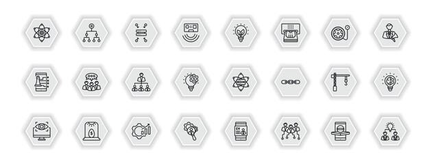 outline icons set - general concept. vector icons included core values, data aggregation, , group opinion and more.