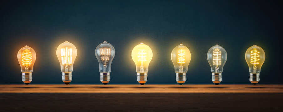 Explore the artistic arrangement of vintage light bulbs showcasing their distinct designs and glow, symbolizing the history and evolution of lighting technology in modern decor.