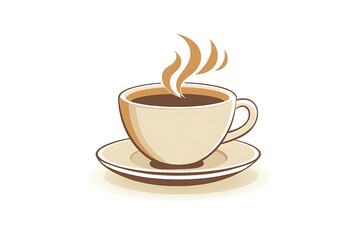 Obraz premium Aromatic Coffee Cup Illustration Steaming Beverage on Saucer, Cafe Design