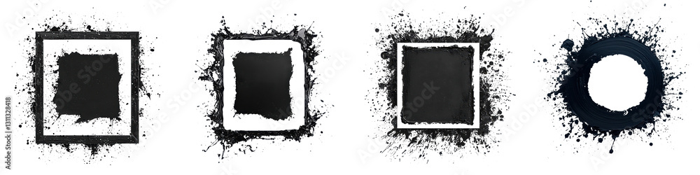 Poster grungy abstract paint splatter frames with monochrome ink splattering textures for graphic design di