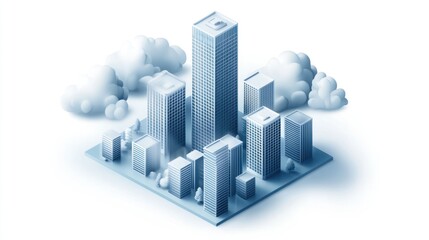 Isometric city buildings in the clouds.  Possible use stock photo