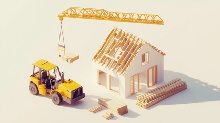 Construction site, house under construction, isometric view. Possible use Stock photo for architecture, construction, building, or real estate articles