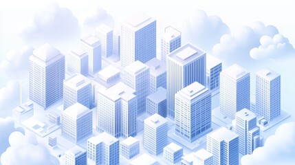 Obraz premium Isometric city on clouds, urban digital art, aerial view, futuristic, background image, stock photo