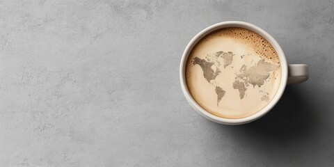 Enjoying a warm coffee with a beautiful world map design on the surface Generative AI