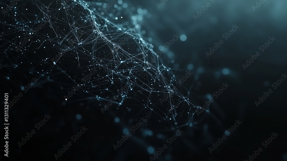 Poster connecting network of lines and dots creating a digital visual representation of data and technology