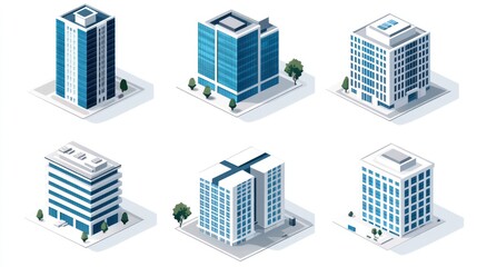 Isometric city buildings, modern architecture, urban scene, illustration, graphic design, conceptual, digital art, business, presentation