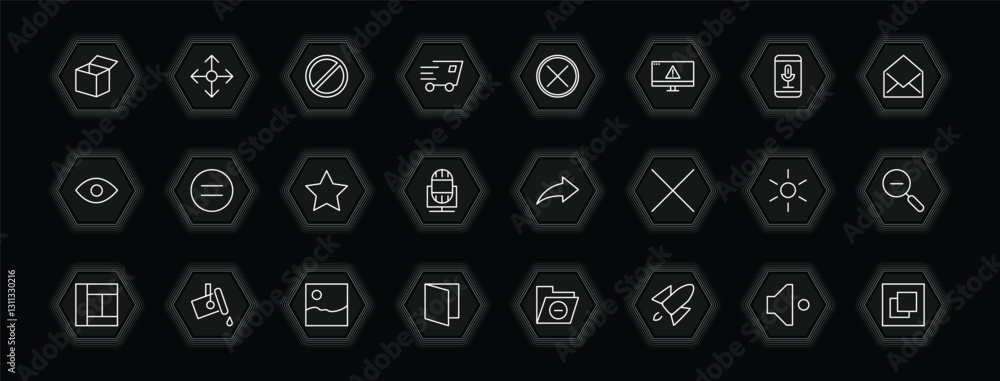 Poster outline icons set - user interface concept. vector icons included open box, forbbiden, cancel, equal