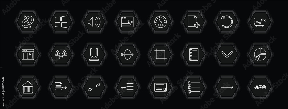 Poster outline icons set - user interface concept. vector icons included disconnect, sound on, indicators, 