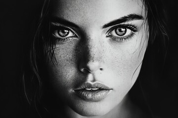 Fototapeta premium Close-Up Portrait of a Woman with Stunning Eyes and Freckles