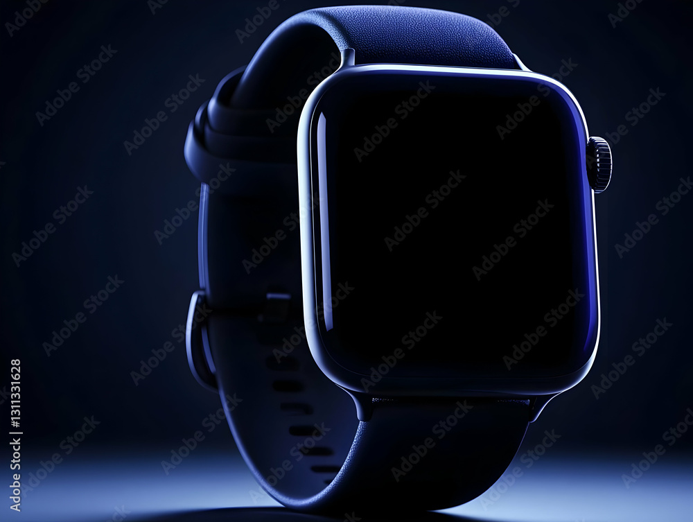 Poster close-up of a sleek smartwatch illuminated against a dark background, showcasing modern design and i